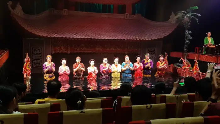 The performers at the Thang Long water puppet theatre Hanoi