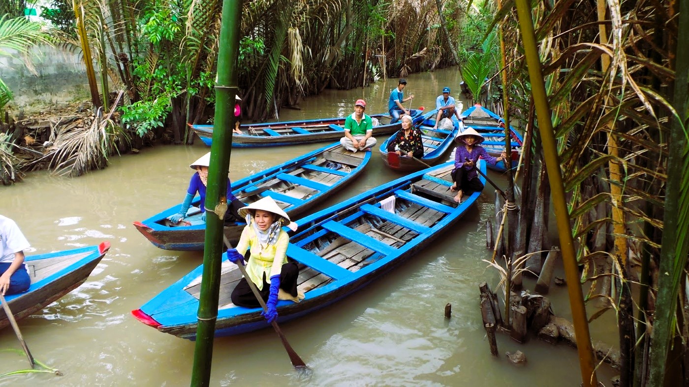 Row boats on the Mekong Delta