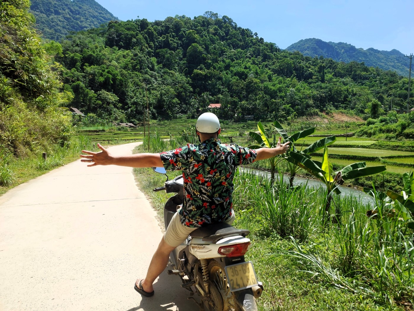 Riding a motorbike in Pu Luong